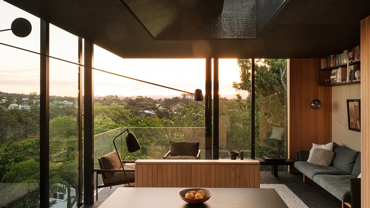 Internal living room shot looking out to the scenery 