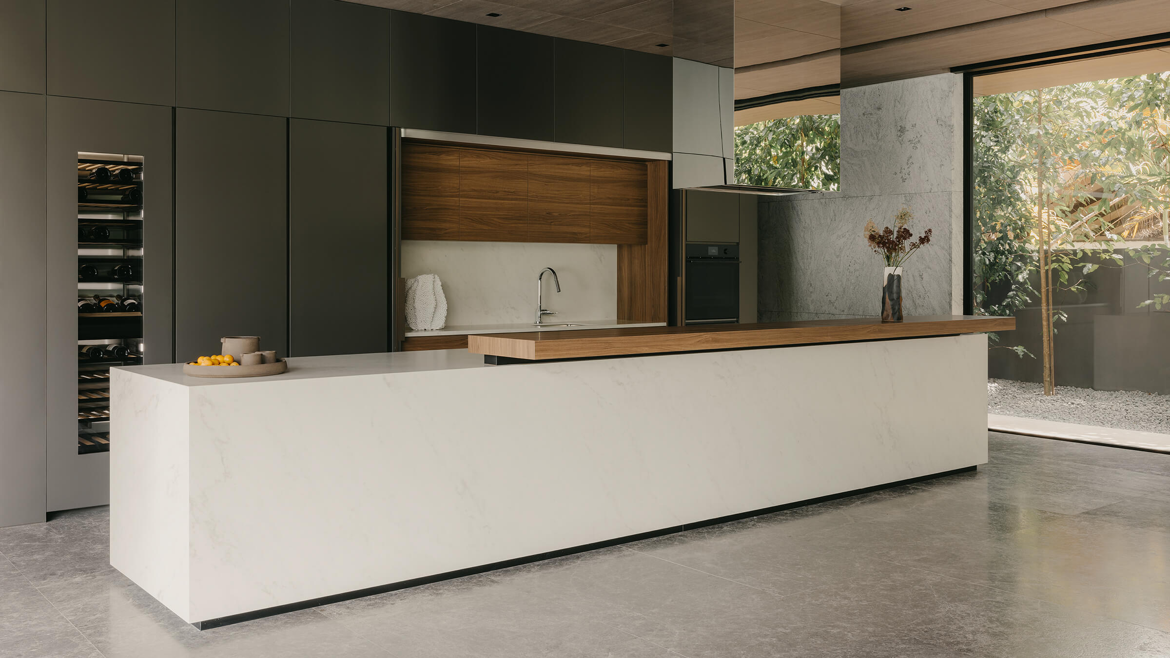 Grey and Wooden detailing of the kitchen